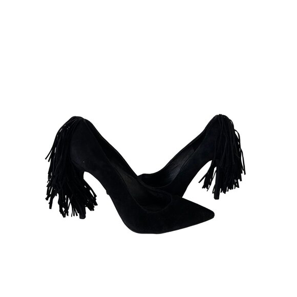 JEFFREY CAMPBELL Black Suede Fringe Heels Size 7.5 - Picture 2 of 6